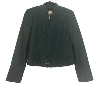 Akris Punto Front Zip Up Jacket Women's Textured 100% Silk Green, Size S